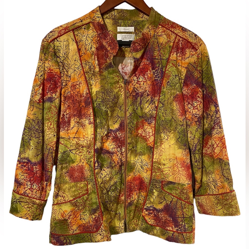 Christopher & Banks Colorful Fall Leaf Patterned Full Zip Women’s Jacket Size L